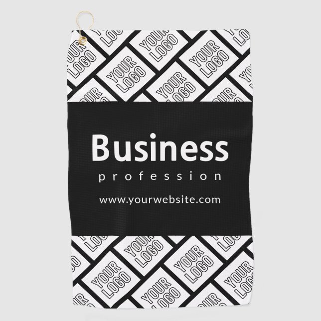 Your Logo Tiled Pattern & Editable Business Name  Golf Towel (Front)