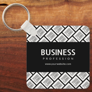 Your Logo Tiled Pattern & Editable Business Name  Keychain