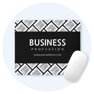 Your Logo Tiled Pattern & Editable Business Name  Mouse Pad