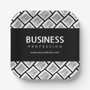 Your Logo Tiled Pattern & Editable Business Name Paper Plate