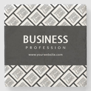 Your Logo Tiled Pattern & Editable Business Name  Stone Coaster