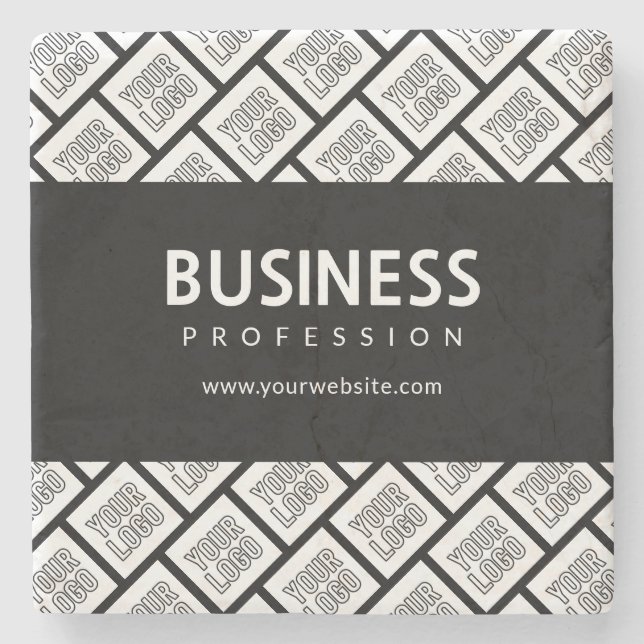 Your Logo Tiled Pattern & Editable Business Name  Stone Coaster (Front)