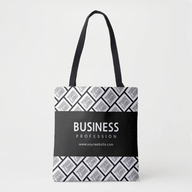 Your Logo Tiled Pattern & Editable Business Name  Tote Bag (Front)