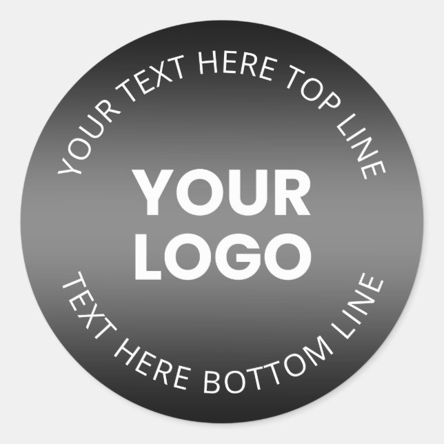 Your Logo w/Editable Black & White Gradient  Classic Round Sticker (Front)