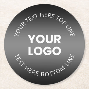 Your Logo w/Editable Black & White Gradient Round Paper Coaster