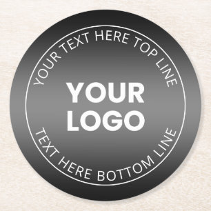 Your Logo w/Editable Black & White Gradient Round Paper Coaster