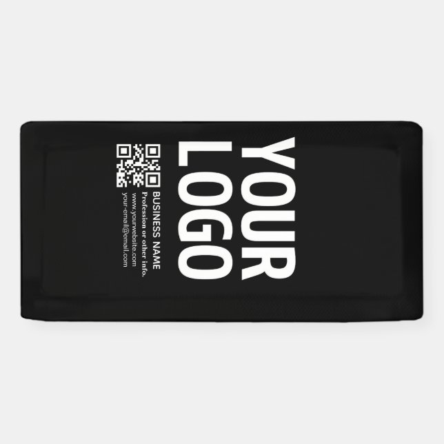Your Logo w/Editable QR code & Text  Banner (Horizontal)