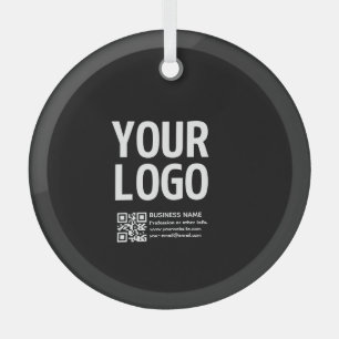 Your Logo w/Editable QR code & Text  Glass Ornament