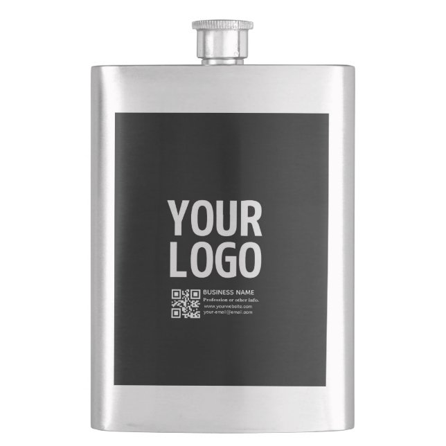 Your Logo w/Editable QR code & Text  Hip Flask (Front)