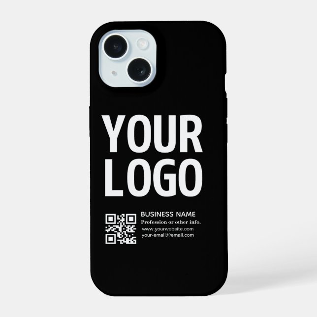 Your Logo w/Editable QR code & Text  iPhone 15 Case (Back)