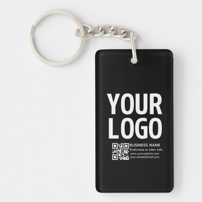 Your Logo w/Editable QR code & Text  Keychain (Front)