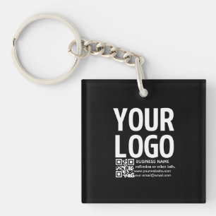 Your Logo w/Editable QR code & Text  Keychain