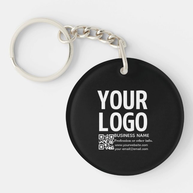 Your Logo w/Editable QR code & Text  Keychain (Front)
