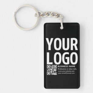 Your Logo w/Editable QR code & Text  Keychain