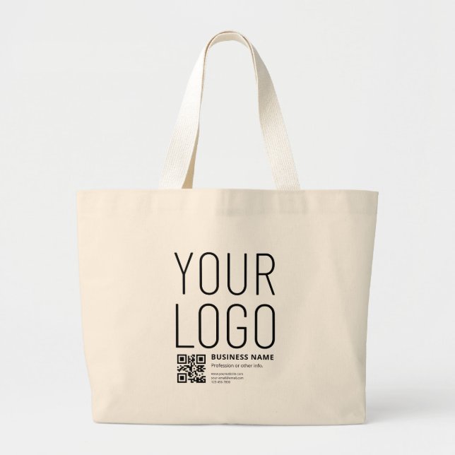 Your Logo w/Editable QR code & Text Large Tote Bag (Front)