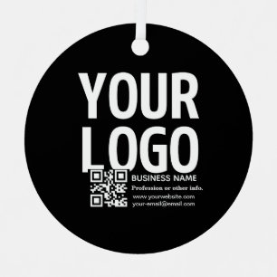 Your Logo w/Editable QR code & Text Metal Ornament