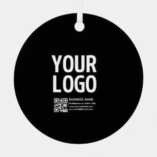 Your Logo w/Editable QR code & Text  Metal Ornament