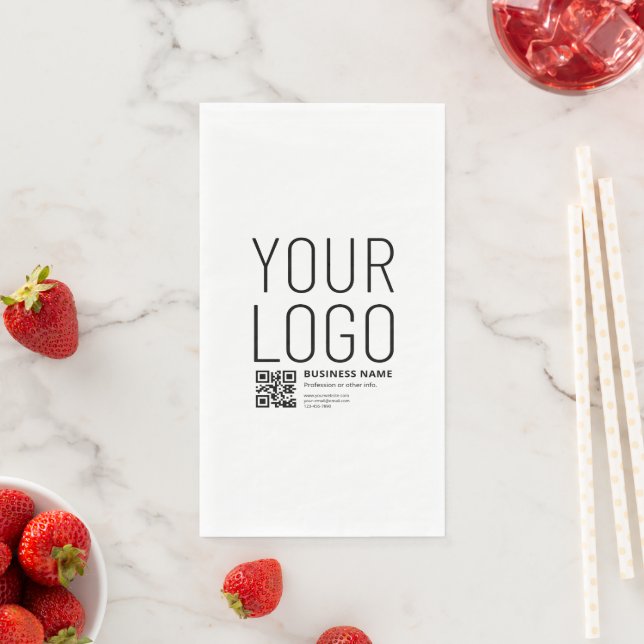 Your Logo w/Editable QR code & Text Napkin (Insitu)
