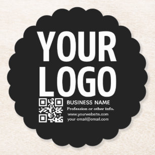 Your Logo w/Editable QR code & Text Paper Coaster
