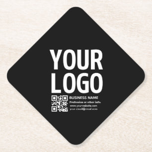 Your Logo w/Editable QR code & Text Paper Coaster