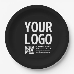 Your Logo w/Editable QR code & Text Paper Plate