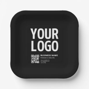 Your Logo w/Editable QR code & Text Paper Plate