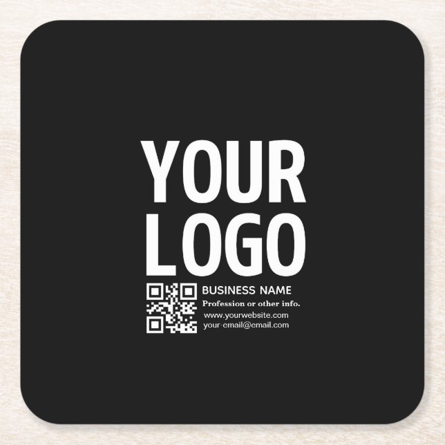 Your Logo w/Editable QR code & Text  Square Paper Coaster (Front)