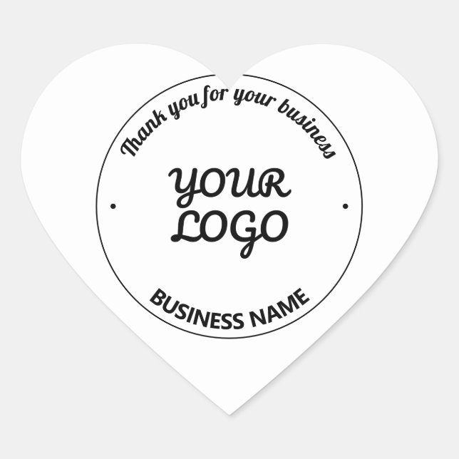 Your Logo with Editable Thank You & Business Name Heart Sticker (Front)