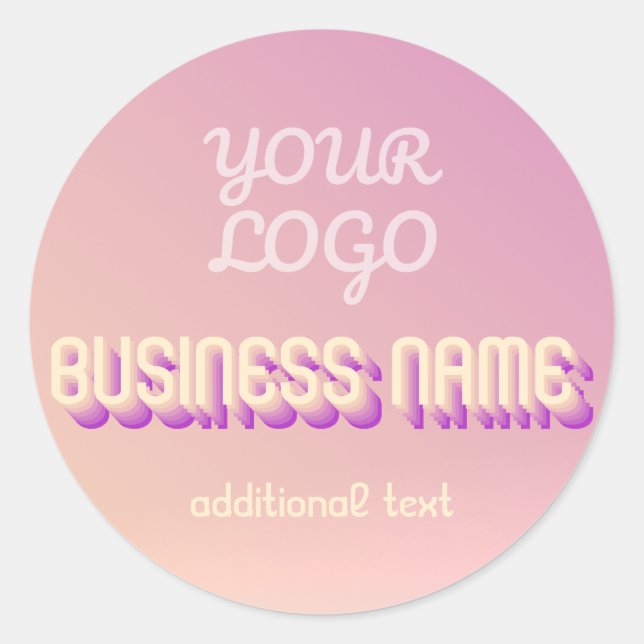 Your Logo with Retro-Modern Name Sunset Colours Classic Round Sticker (Front)