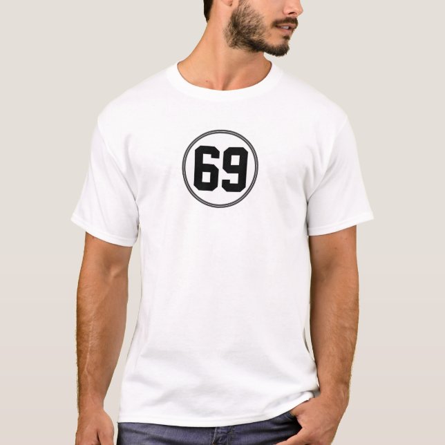 Your Lucky Number (e.g. 69) on a black Racing Tee (Front)