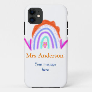 Your message e add text name rainbow teacher iPhone 11 case
