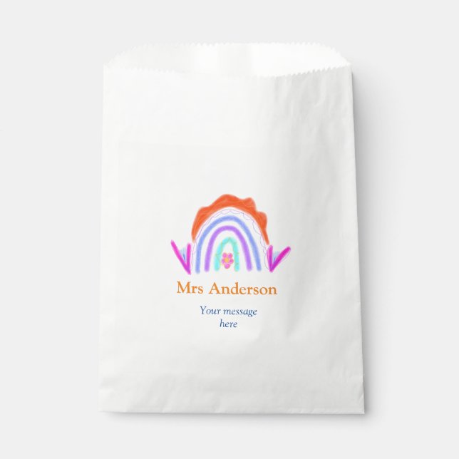 Your message e add text name rainbow teacher favour bag (Front)