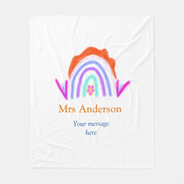 Your message e add text name rainbow teacher fleece blanket (Front)