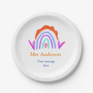 Your message e add text name rainbow teacher paper plate