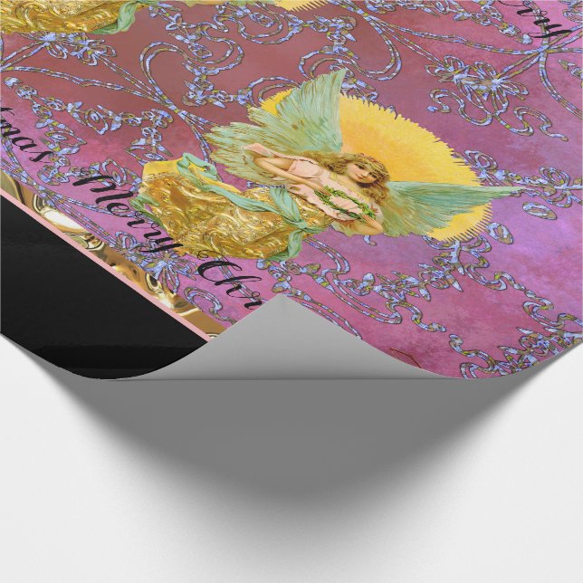 Your Message Floating Angels Christmas+ Wrapping Paper (Corner)