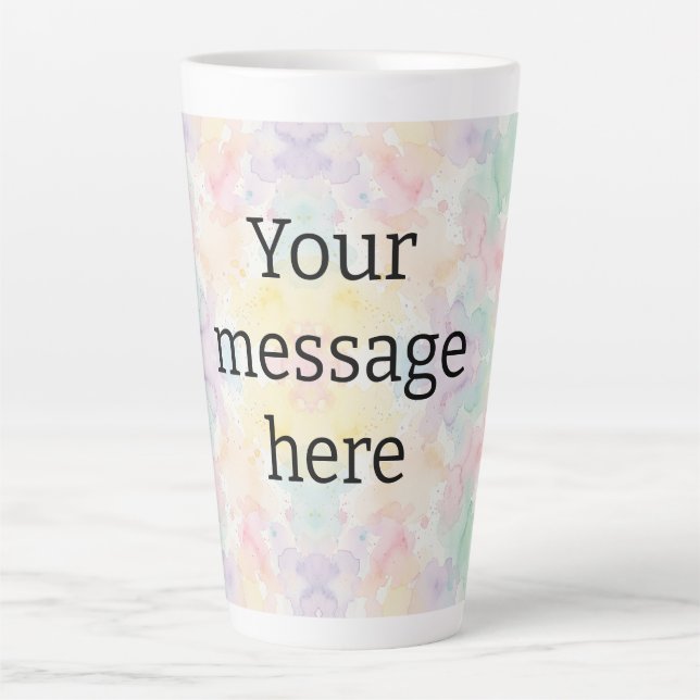 Your message here colourful rainbow pastel monogra latte mug (Front)