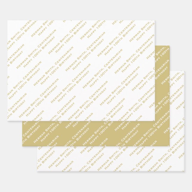 Your Message Pattern All-over Print - Gold/White Wrapping Paper Sheet (Set)