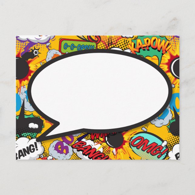 Your Message Speech Bubble Fun Retro Comic Book Announcement Postcard (Front)