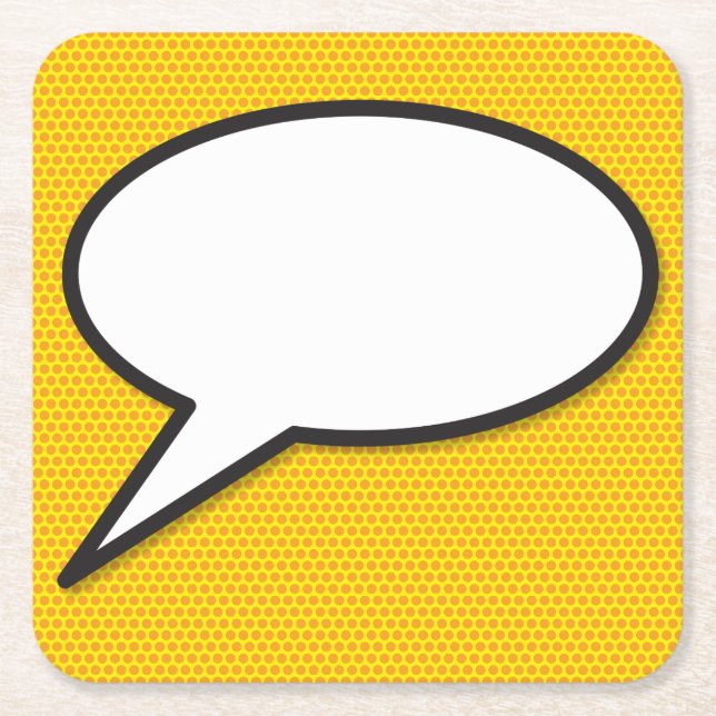 Your Message Speech Bubble Fun Retro Comic Book Square Paper Coaster (Front)