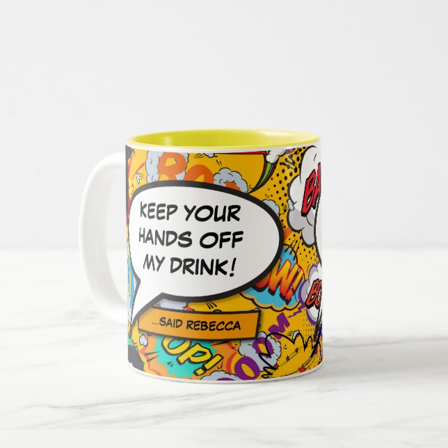 Your Message Speech Bubble Fun Retro Comic Book Two-Tone Coffee Mug (Front Left)