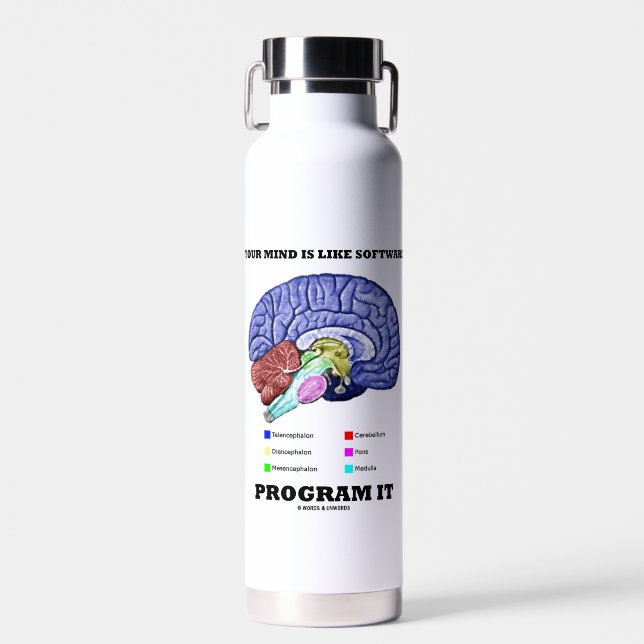 Your Mind Is Like Software Program It Brain Advice Water Bottle (Front)