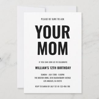 Your Mom Funny Joke Teen 12th Birthday Invitation