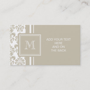 Your Monogram, Beige Damask Pattern 2 Business Card