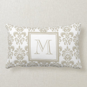 Your Monogram, Beige Damask Pattern 2 Lumbar Pillow