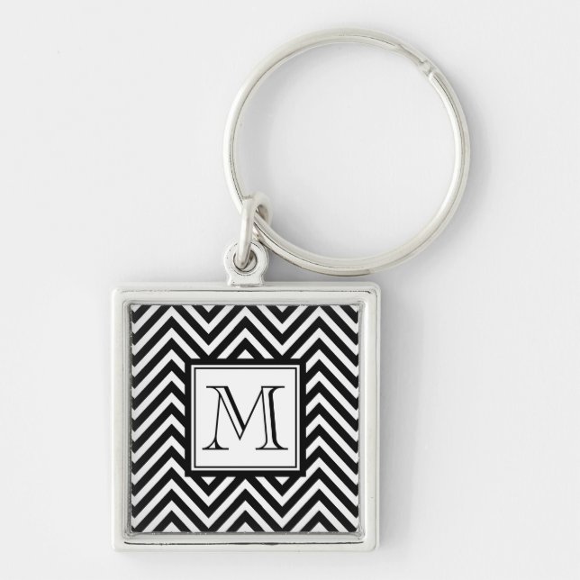 YOUR MONOGRAM, BLACK CHEVRON KEYCHAIN (Front)