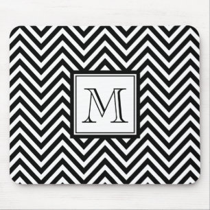 YOUR MONOGRAM, BLACK CHEVRON MOUSE PAD