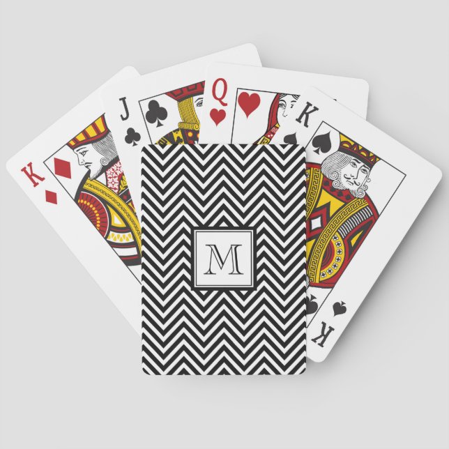 YOUR MONOGRAM, BLACK CHEVRON PLAYING CARDS (Back)