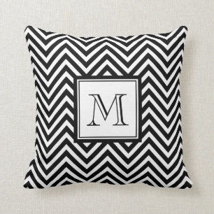 YOUR MONOGRAM, BLACK CHEVRON THROW PILLOW