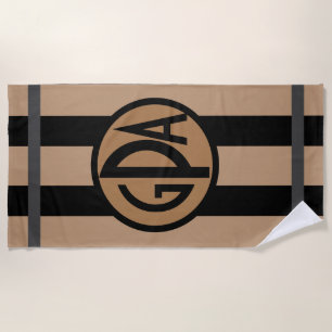 Your monogram Black & Tan Cabana Stripes Beach Towel