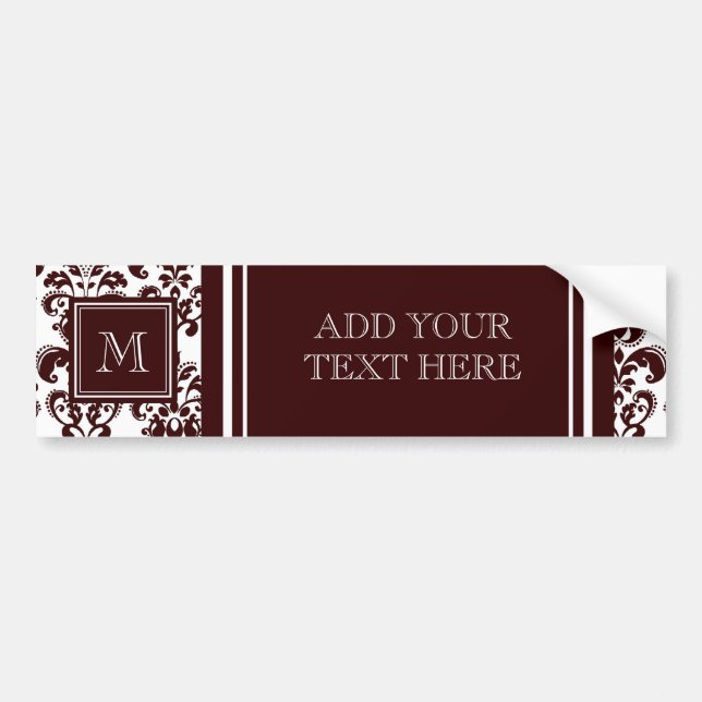 Your Monogram, Brown Damask Pattern 2 Bumper Sticker (Front)